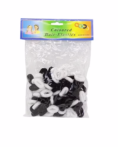HAIR ELASTICS COLOR BIG BLACK & WHITE HB02